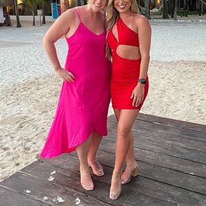 VGUC Lulu’s Sweet Surprise Bright Pink High-Low Maxi Dress